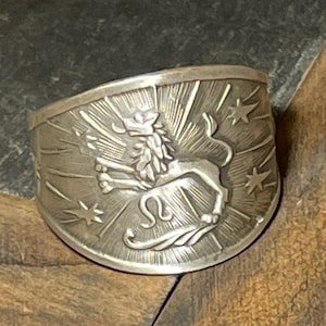 Art Nouveau Leo Sterling Cigar Band Ring Size 7.5 Asjustable Germany