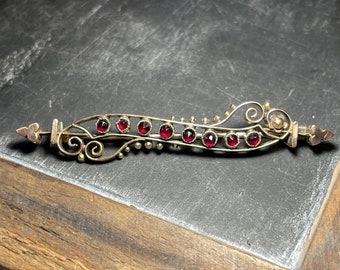 Edwardian Bohemian Garnet 12k Gold Rose Brooch