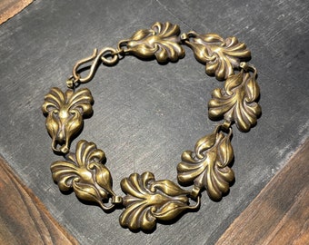 Art Nouveau Bronze Floral Panel Link Bracelet-