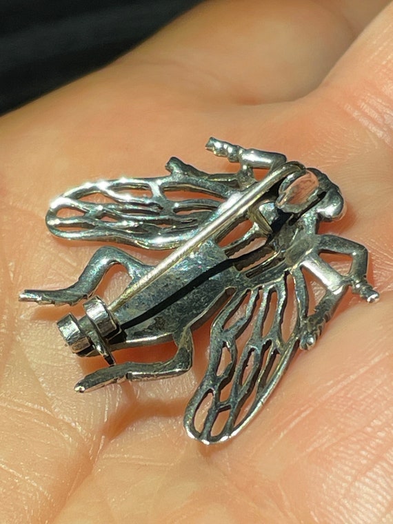 Art Deco Sterling & Marcasite Insect Brooch - image 8