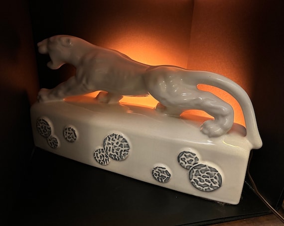 MCM Ceramic Howard Kron Panther TV Lamp Circa 1955 by Texans Inc