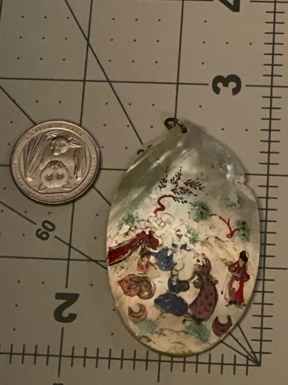 Mid Century Persian Hand Painted MOP Pendant - image 5