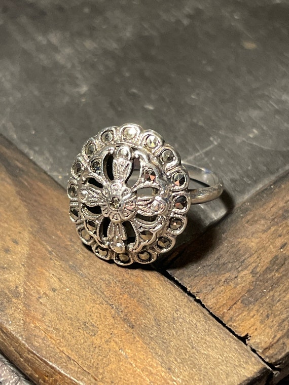 Edwardian Sterling and Marcasite Ring size 5.5-