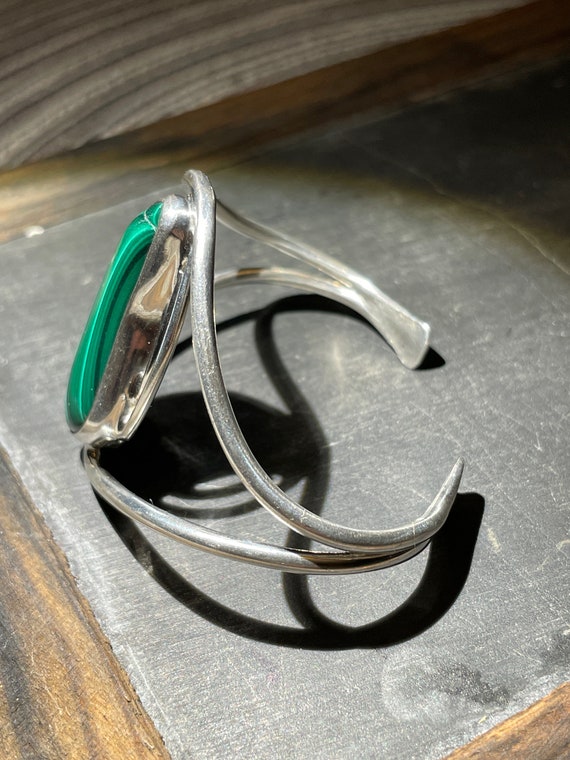 Vintage Sterling Modernist Malachite Cuff Bracelet - image 5