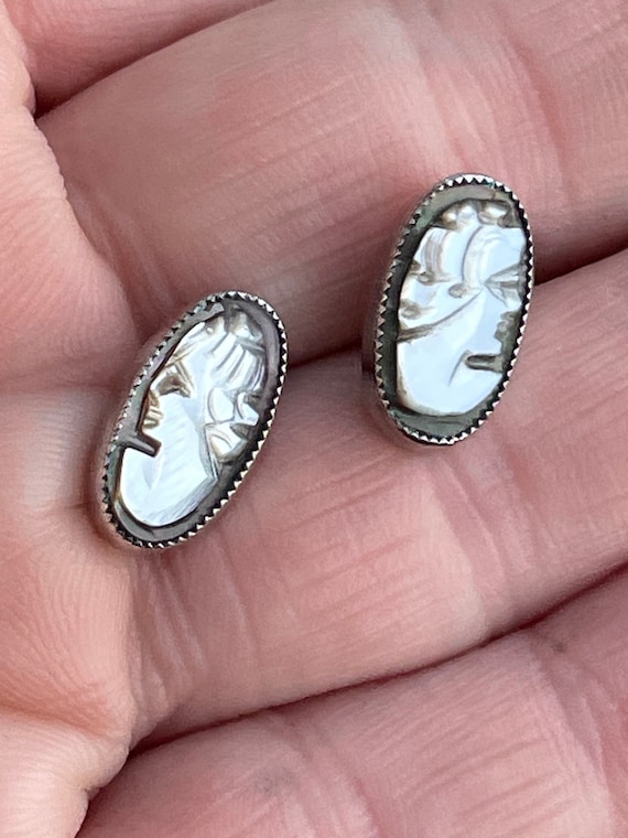 Mid Century MOP Cameo Sterling Earrings-