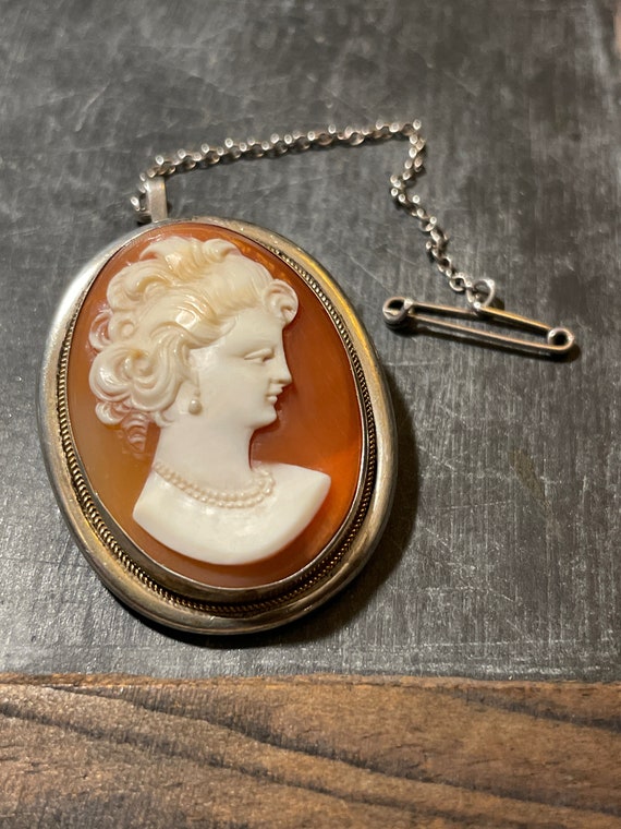 Edwardian Genuine Cameo Pendant/ Brooch in 800 Si… - image 1