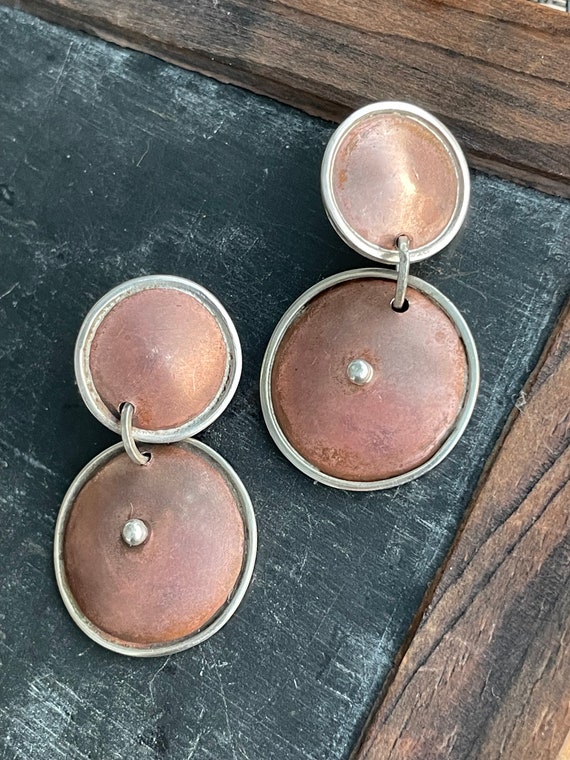 Vintage Copper Sterling Handmade Earrings - image 4
