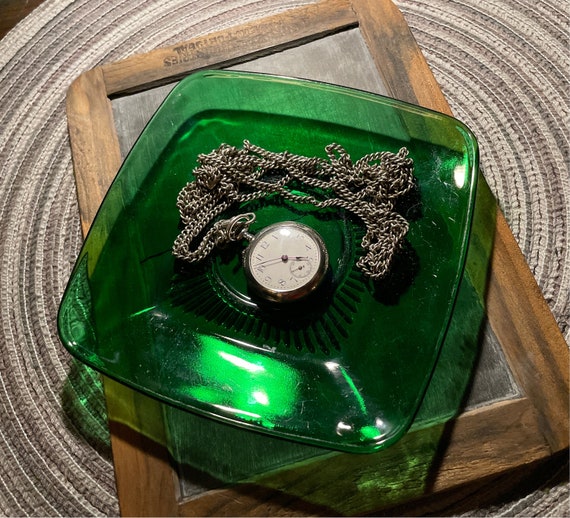 Mid Century Green Glass Jewelry Dish- - image 1