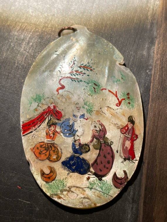 Mid Century Persian Hand Painted MOP Pendant - image 2