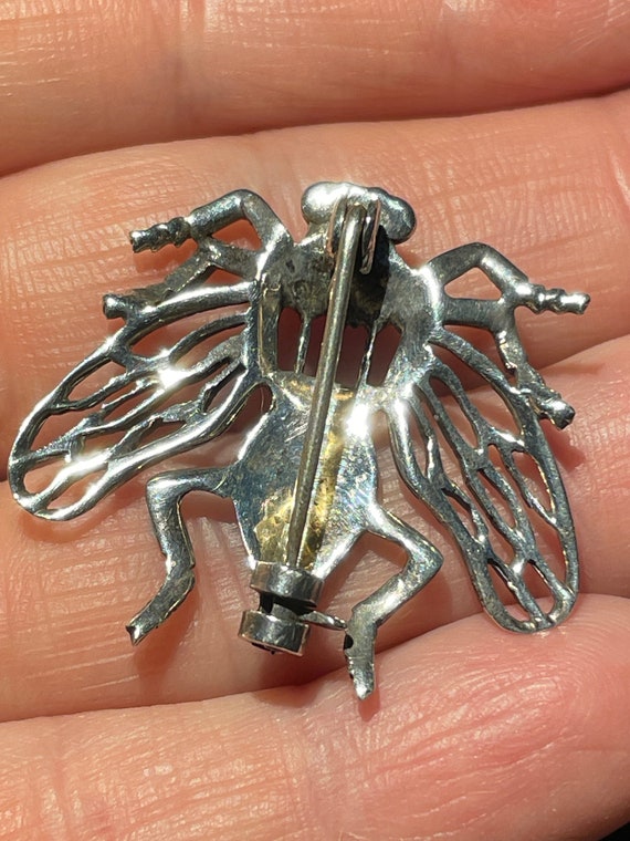 Art Deco Sterling & Marcasite Insect Brooch - image 2