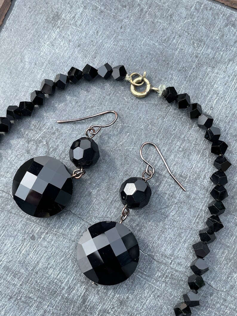 Victorian Mourning French Jet Choker and Drop Earrings Set image 2