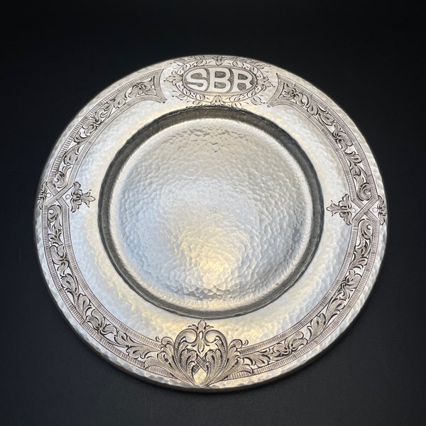 Baltimore Silversmiths 1904 Hammered Art Nouveau Aesthetic Factory Hand Custom Engraved Bread Plates (set of 5) Beyond Rare-Museum Quality!!