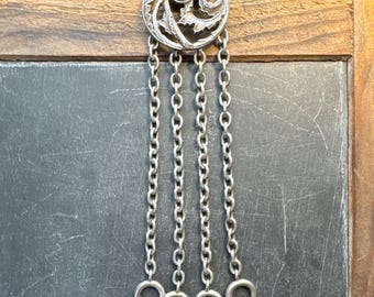 Victorian Scottish Thistle Sterling Chatelaine w Four Chains and Spring Rings