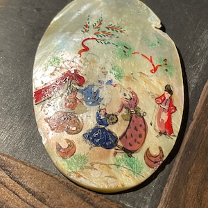 Mid Century Persian Hand Painted MOP Pendant
