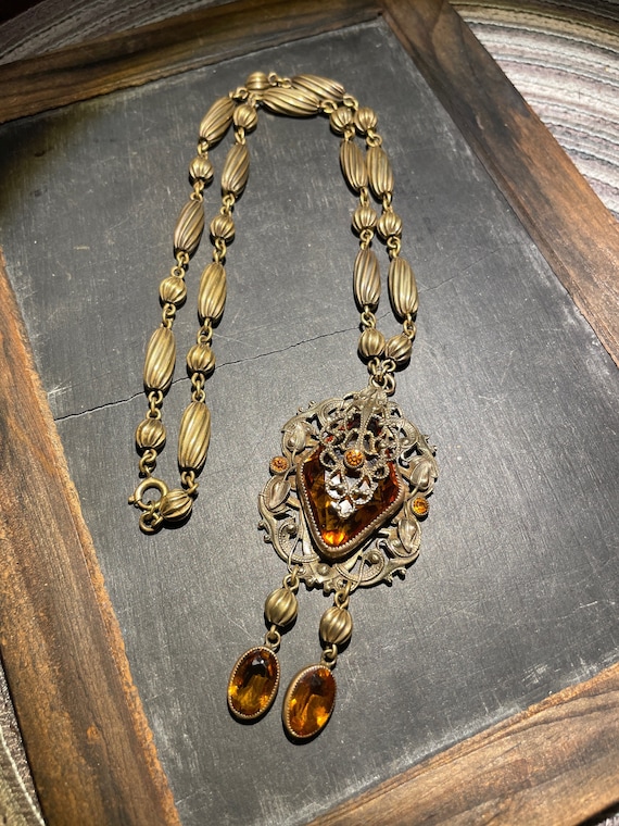 Edwardian Gold Plated Bronze Czech Larait Citrine 