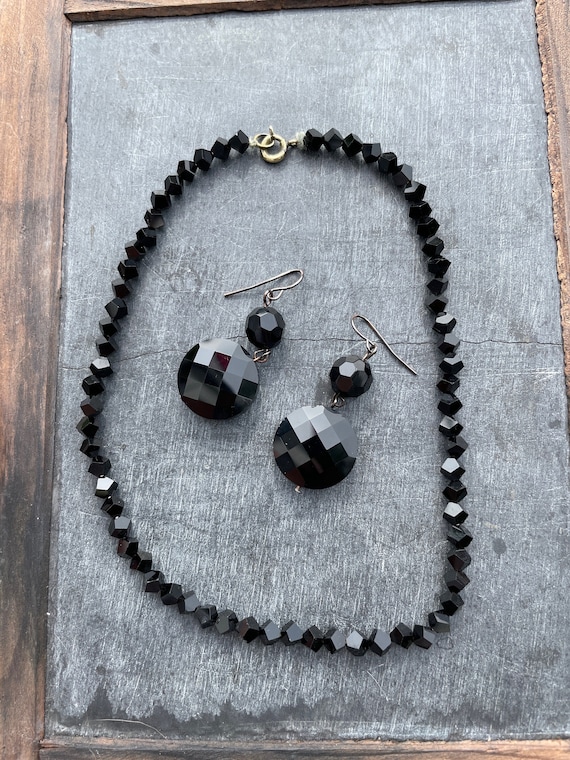 Victorian Mourning French Jet Choker and Drop Earrings Set
