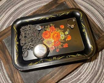 Art Deco Black Metal Painted Dresser Jewelry Trays-