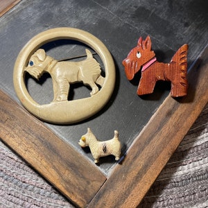 Mid Century Scottie Dog Brooches Lot (3)