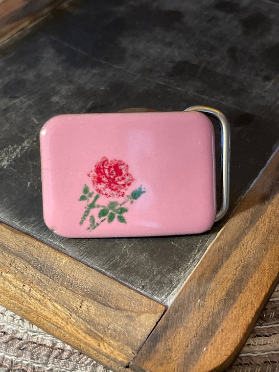 Art Deco Pink Enamel Floral Belt/Sash Buckle- SASS