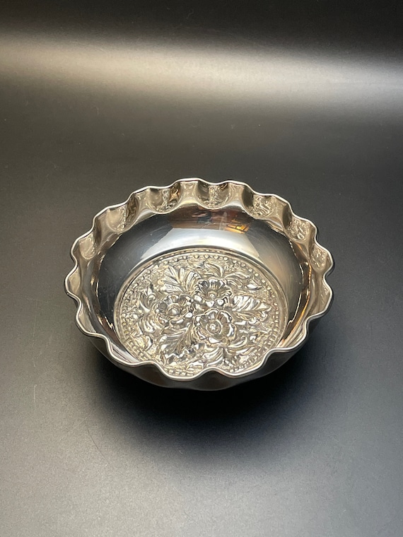 Antique Silver Plated Repousse Jewelry Dish