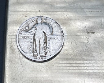 Roaring 20s Silverplated Cigarette Case with a 1929 Standing Liberty .900 Silver Quarter