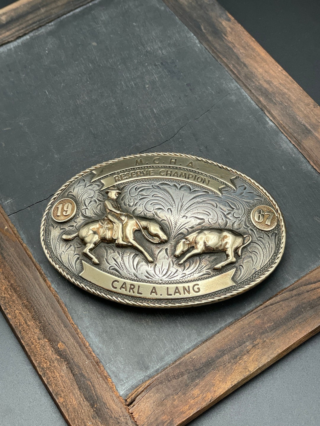 Nelson Silvia Co HIGHLY Collectible Trophy Buckle Sterling/ 10k