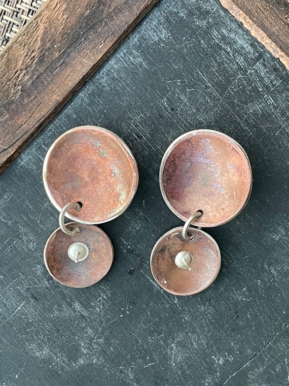 Vintage Copper Sterling Handmade Earrings - image 2