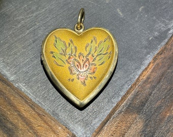 Art Nouveau Floral Enamel Gold Filled Locket