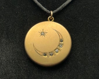 Victorian 14k Gold Filled Crescent Moon & Star Locket w/ Photo