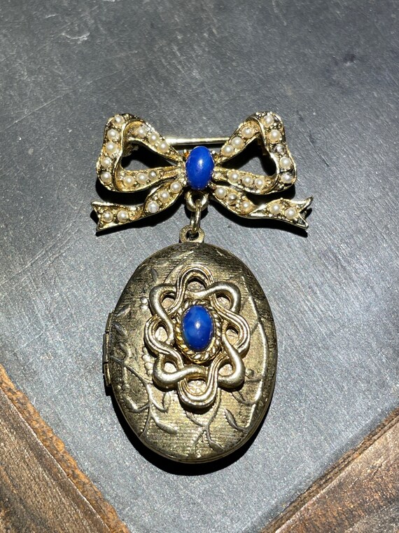 Revival Victorian Locket Brooch Gem