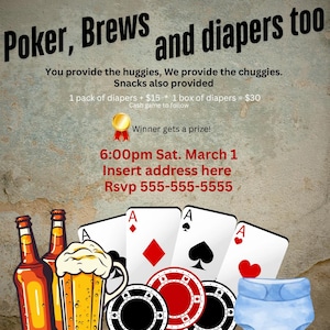 Diaper Party - Dad Baby Shower - Poker Night Initiation E-Vite for Download or Print