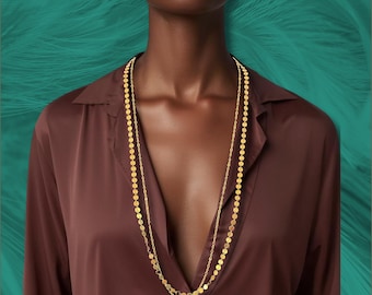 Layered Disc Chain Necklace Gold or Silver | 32 Inch Boho Jewelry Set