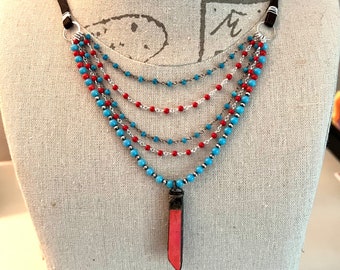 Turquoise and coral layered necklace
