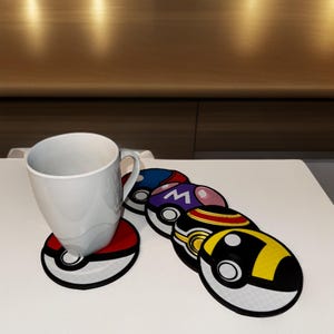 Pokéball Coaster Set with Customizable Holder – Pokémon-Inspired Drink Coasters