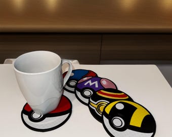 Pokéball Coaster Set with Customizable Holder – Pokémon-Inspired Drink Coasters