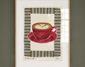 Matcha Latte Kitchen Wall Art Print | Japan Travel Drink Poster