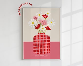Daisy and Sweet Pea Print – Custom April Birth Flower Wall Art
