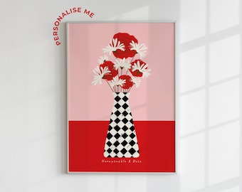 June Birth Flower Print – Rose & Honeysuckle, Personalized Name Art