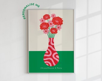 Personalized November Birth Flower Print – Chrysanthemum & Peony Art