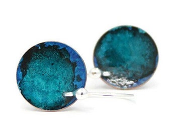 Blue Copper Disc Earrings