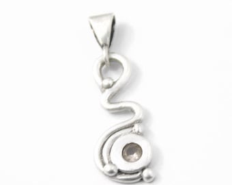 Sterling Silver Pendant, Curves and Balls, Light Tea Topaz Bezel Set CZ, silver metal clay