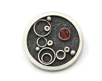 Garnet and Silver Circles Pendant, hidden bail