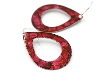 Shades of Red Copper Teardrop Earrings