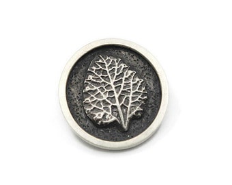 Silver Horehound Leaf Circle Pendant, hidden bail, silver metal clay