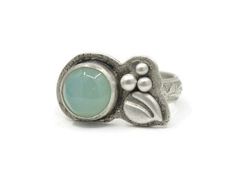 Aqua Chalcedony Silver Ring, Size 9.25, silver metal clay