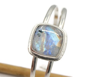 Rainbow Moonstone Silver Cuff Bracelet