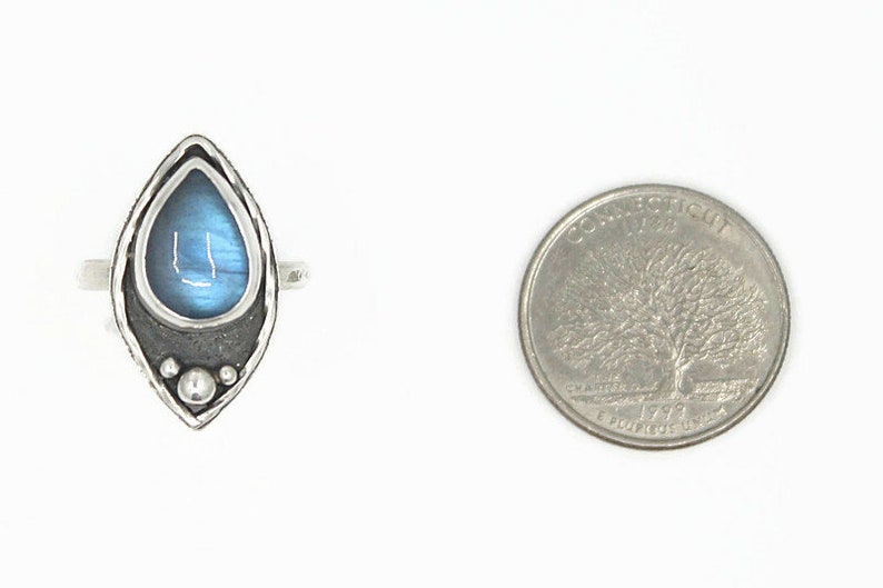 Labradorite Teardrop Silver Ring, Size 8.5 image 8