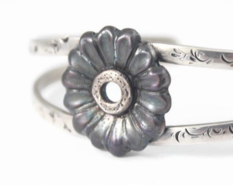 Silver Flower Cuff Bracelet, Sterling Silver