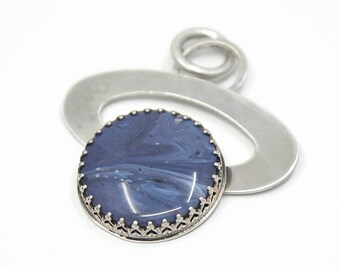 Blue Pioneer Swirl Round Silver Pendant