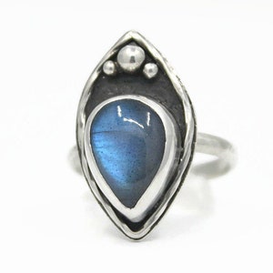 Labradorite Teardrop Silver Ring, Size 8.5 image 1